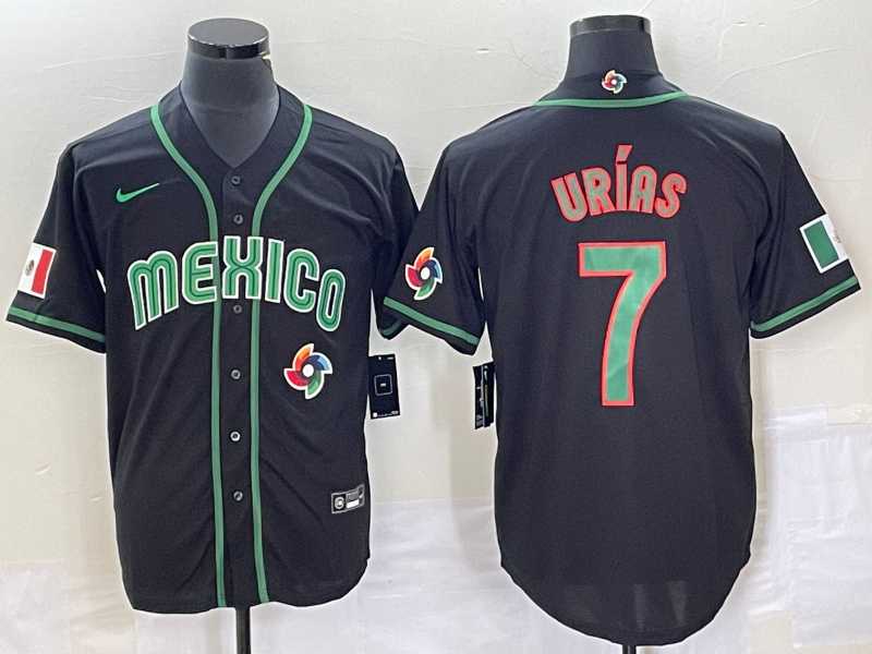 Mens Mexico Baseball #7 Julio Urias 2023 Black World Classic Stitched Jersey1